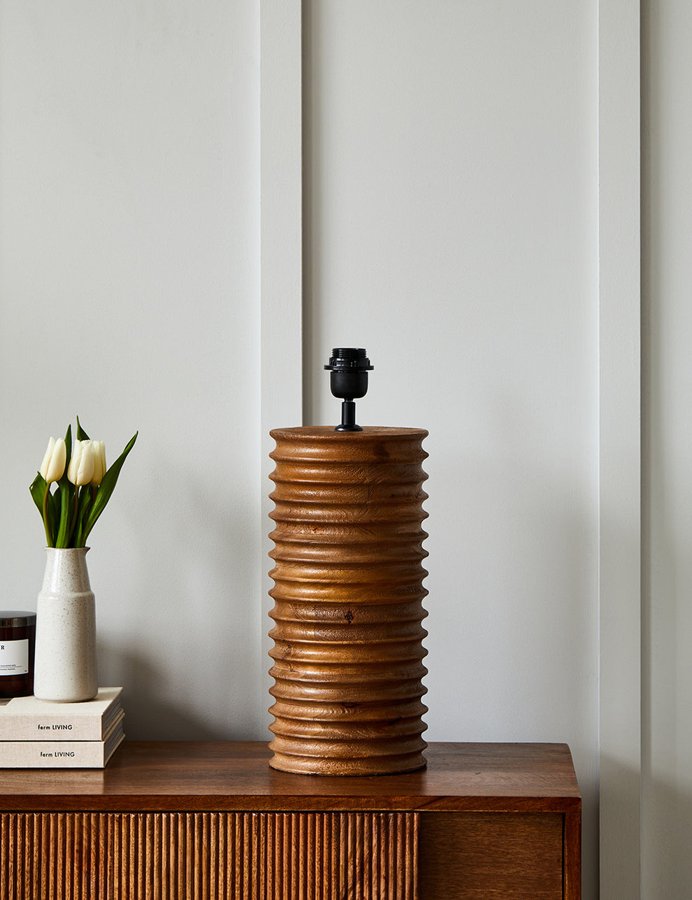Brown Mauro Mango Wood Table Lamp with Medium Black Linen Shade