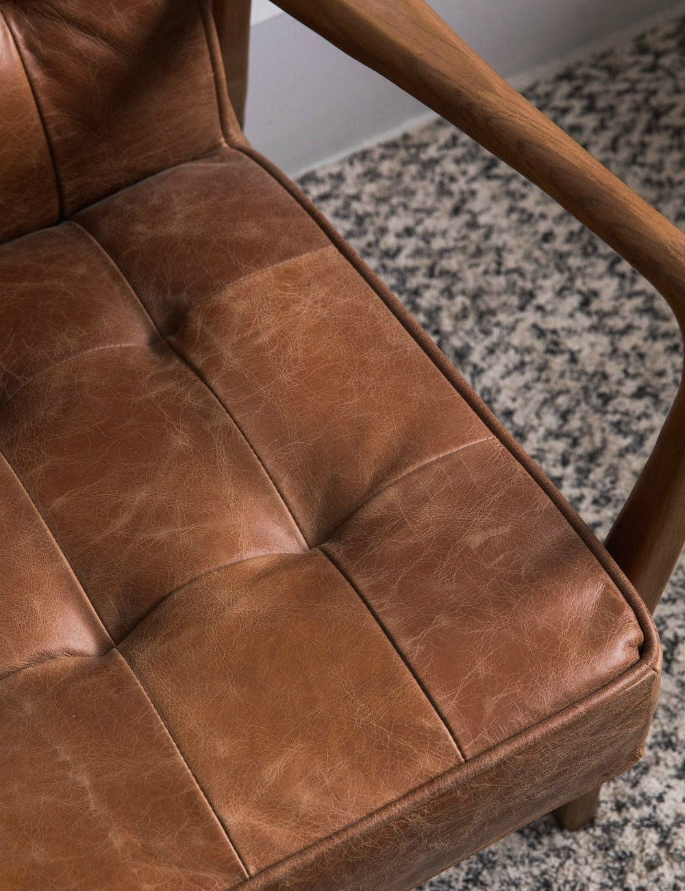 Mid-Century Button-and-Stud Brown Leather Armchair