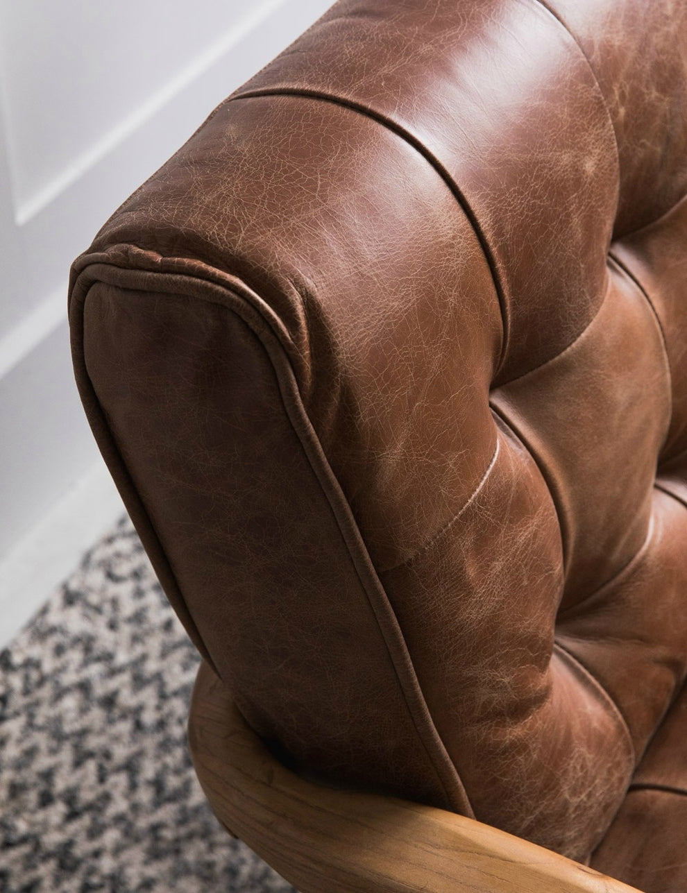 Mid-Century Button-and-Stud Brown Leather Two Seater