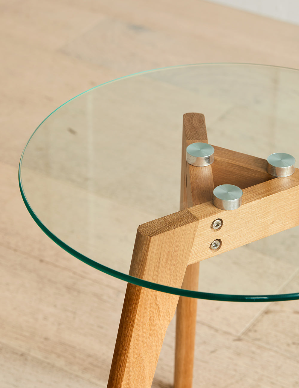 Glass and wood side table sale