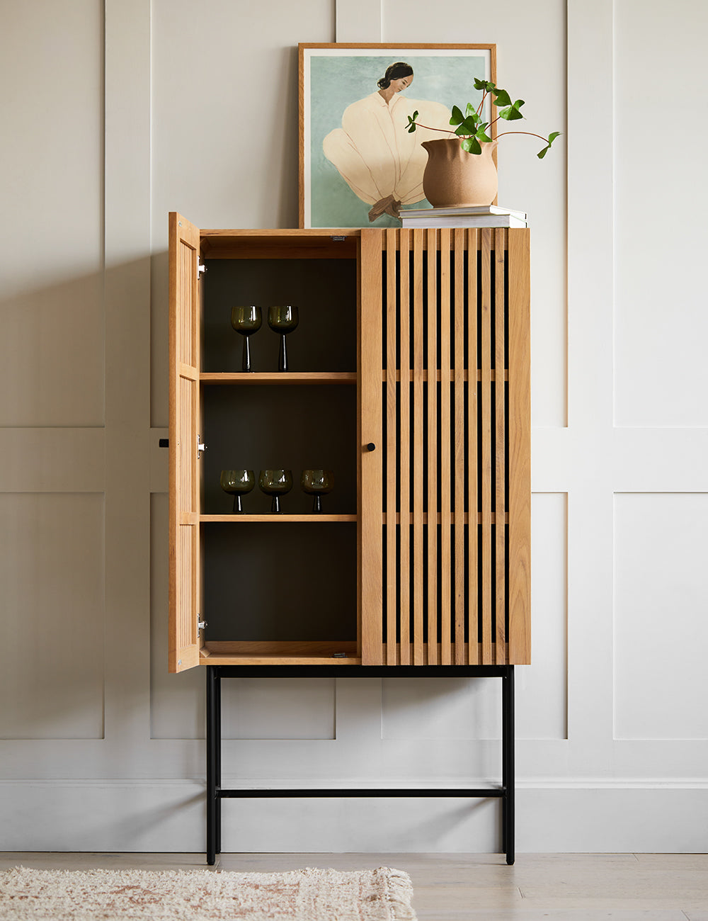 Okayama Wooden Cocktail Cabinet Rose and Grey