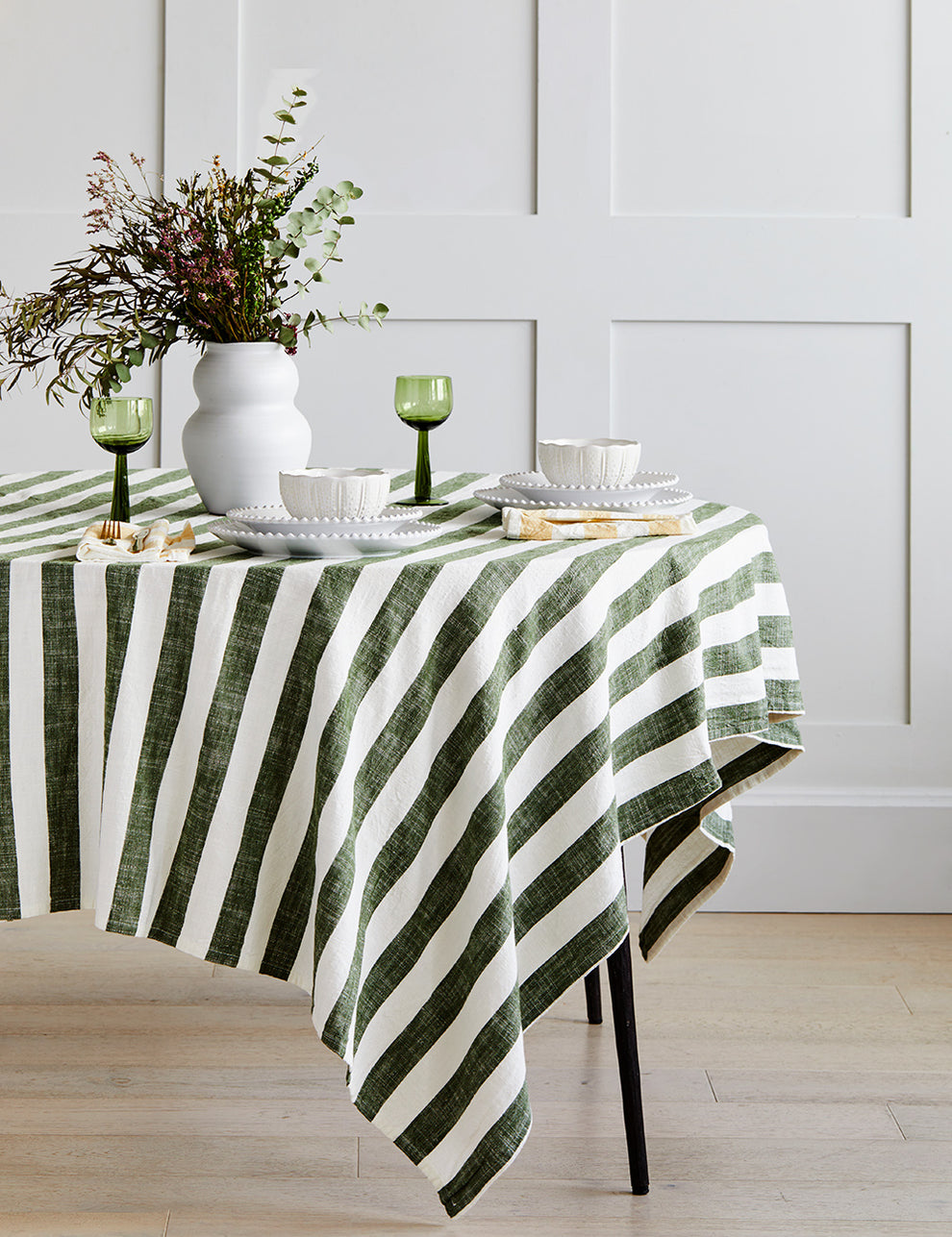 Olive Striped Organic Cotton Tablecloth