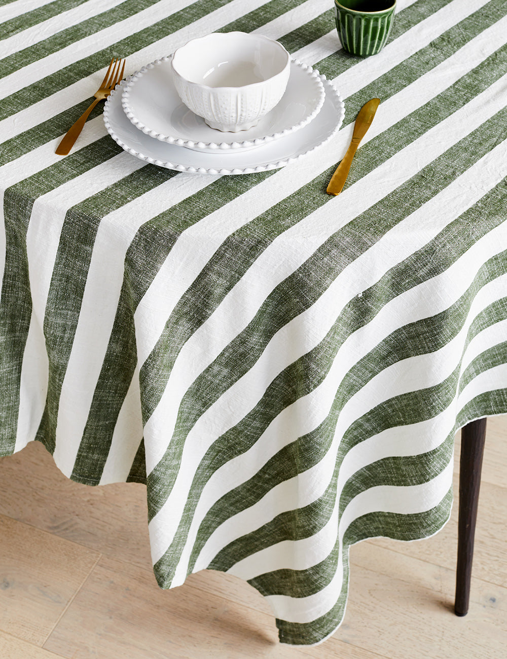 Olive Striped Organic Cotton Tablecloth