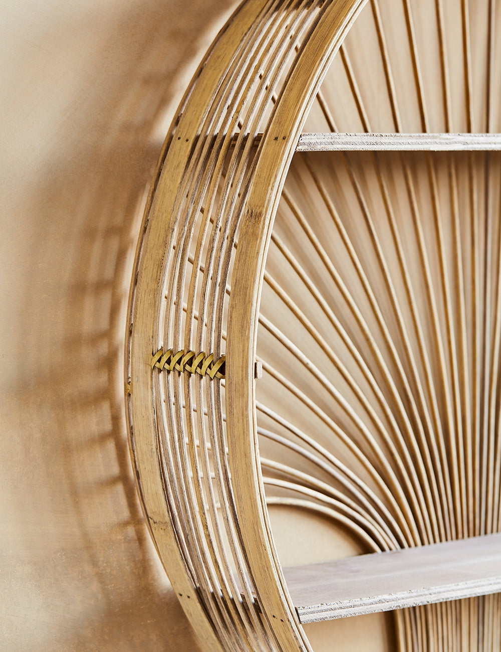 Ornate Round Rattan Shelf details 
