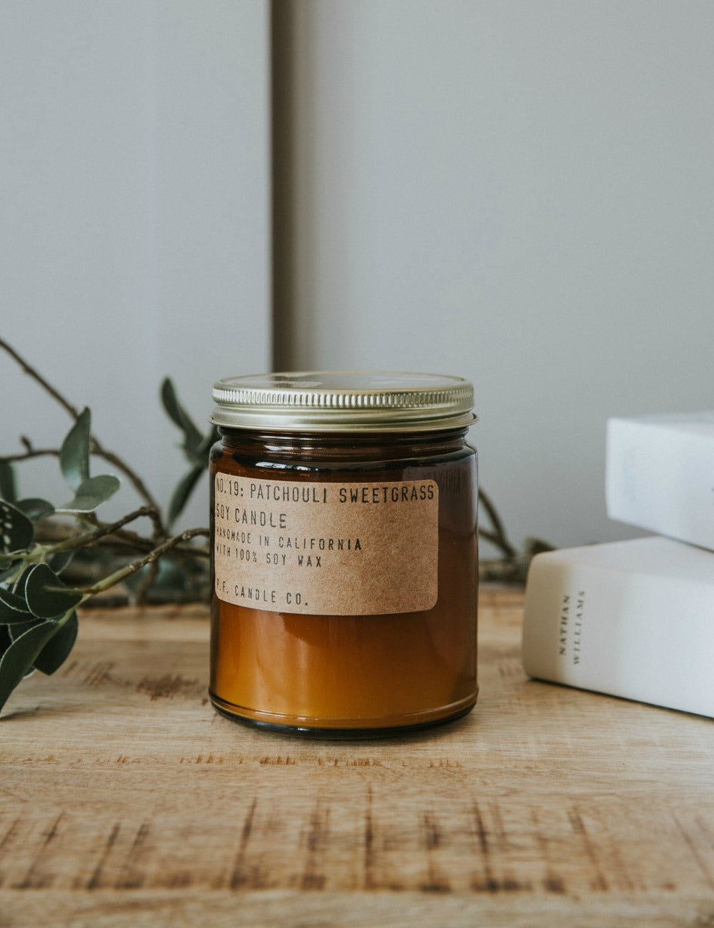 P.F Candle No. 19 Patchouli Sweetgrass Candle Rose & Grey Rose and Grey