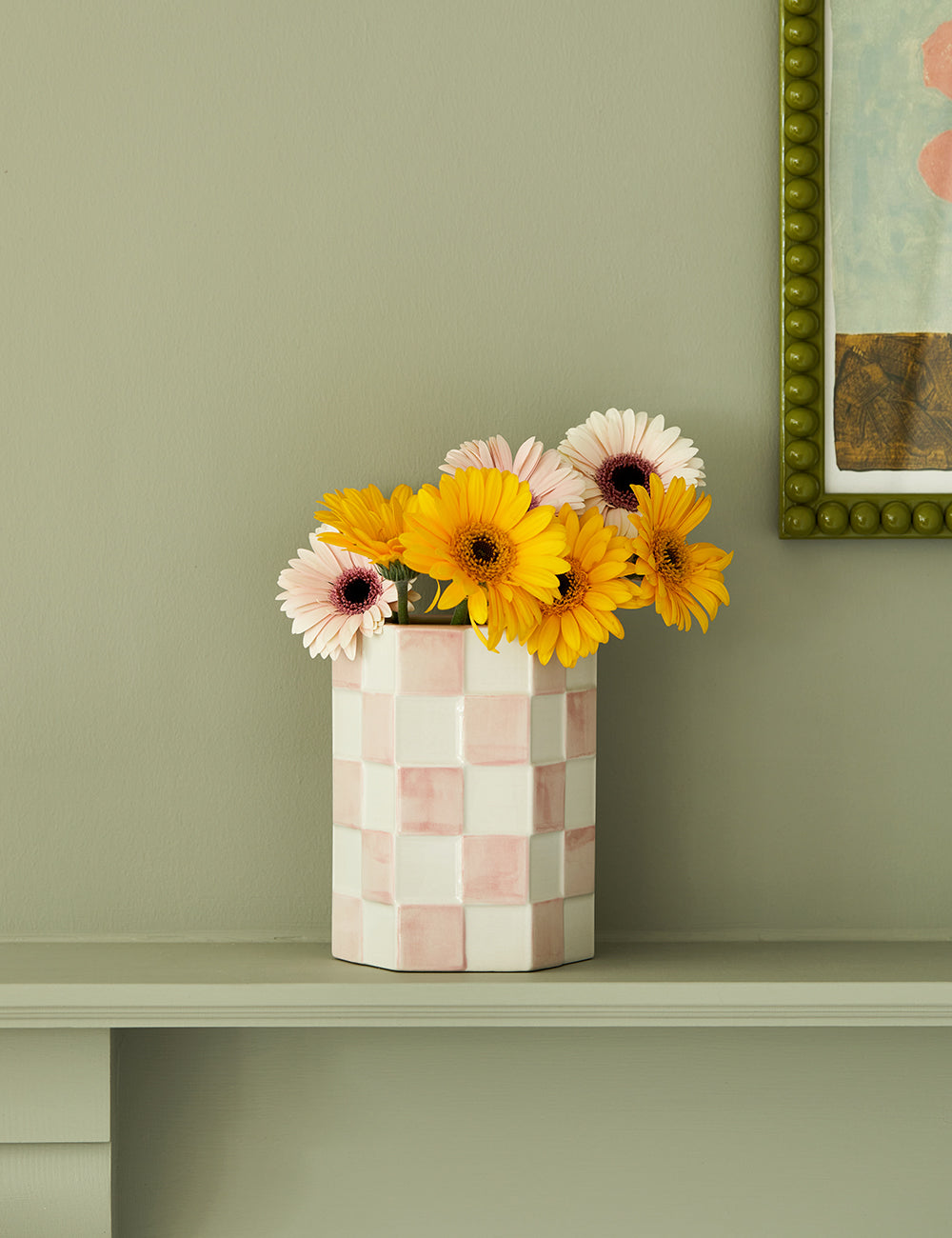 Pink Chequerboard Hexagon Vase
