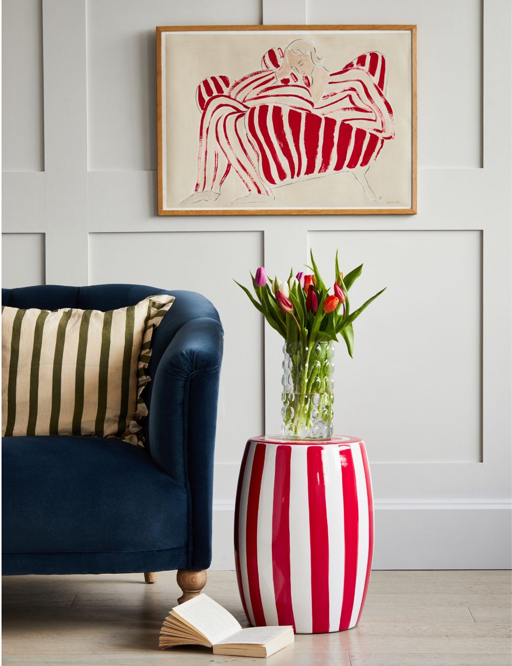 Red Striped Ceramic Side Table
