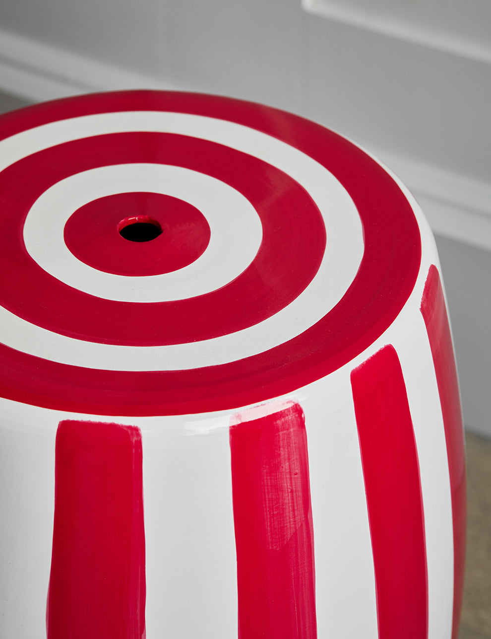 Red Striped Ceramic Side Table