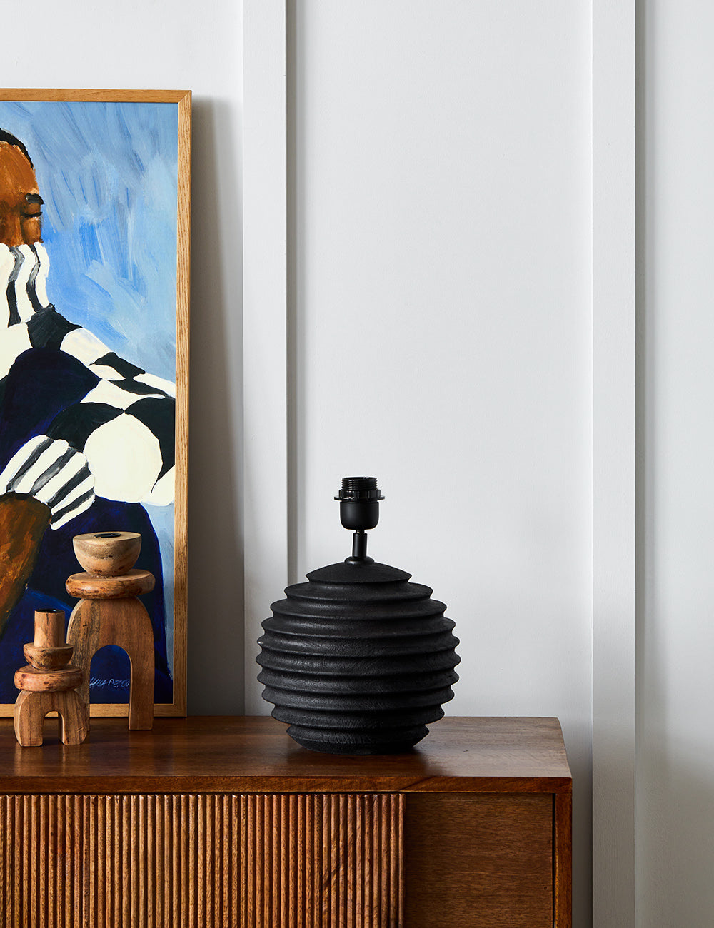 Black Renzo Mango Wood Table Lamp with Small Black Linen Shade