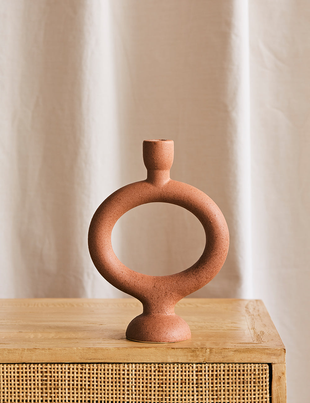 Round Stoneware Candle Holder - Brick