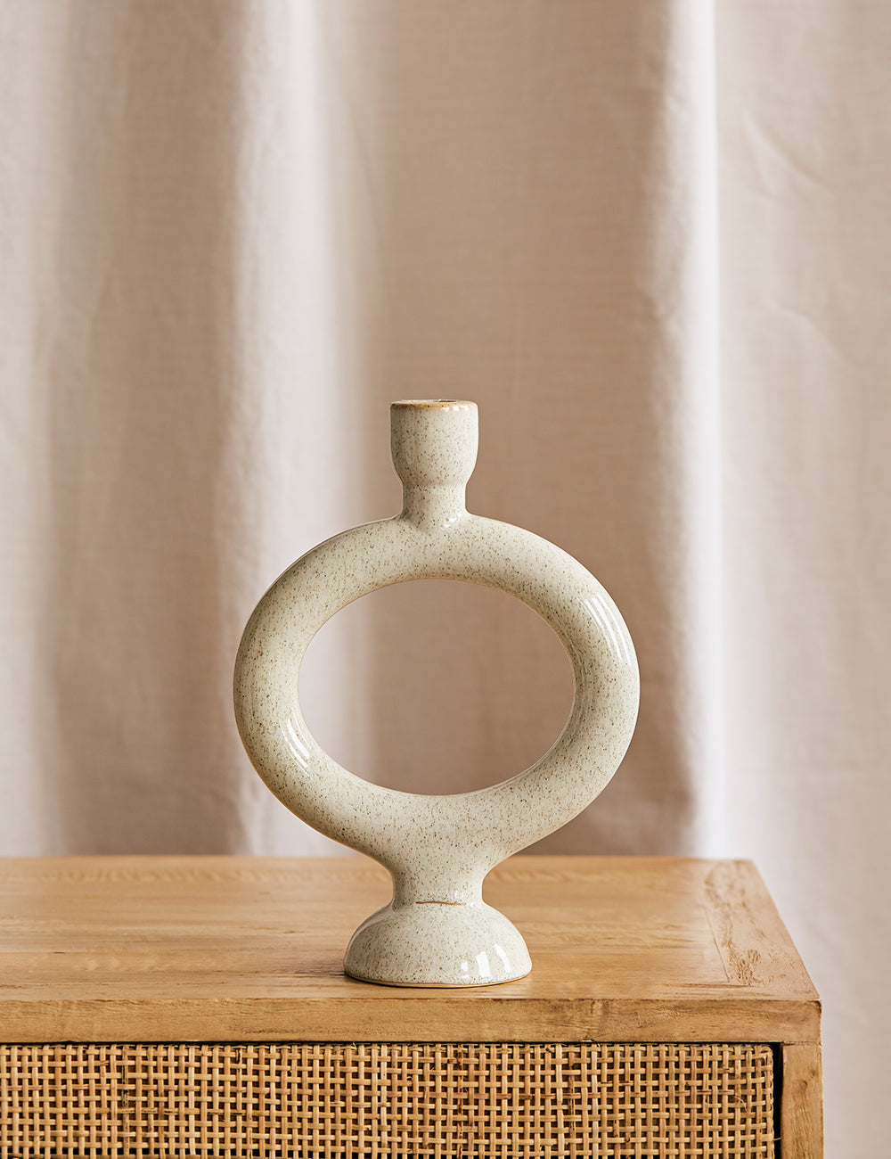 Round Stoneware Candle Holder - Off White