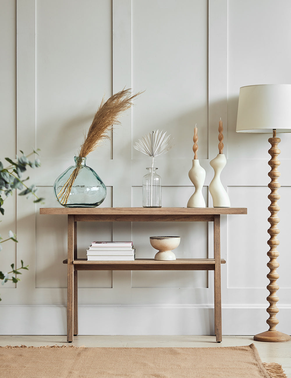 Gray wood entryway shop table