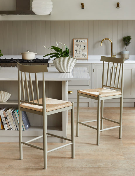 Set of 2 French Grey Wooden Bar Stools with Woven Rope Seat Detail