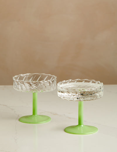 Set of 2 Mint Twirl Champagne Coupes