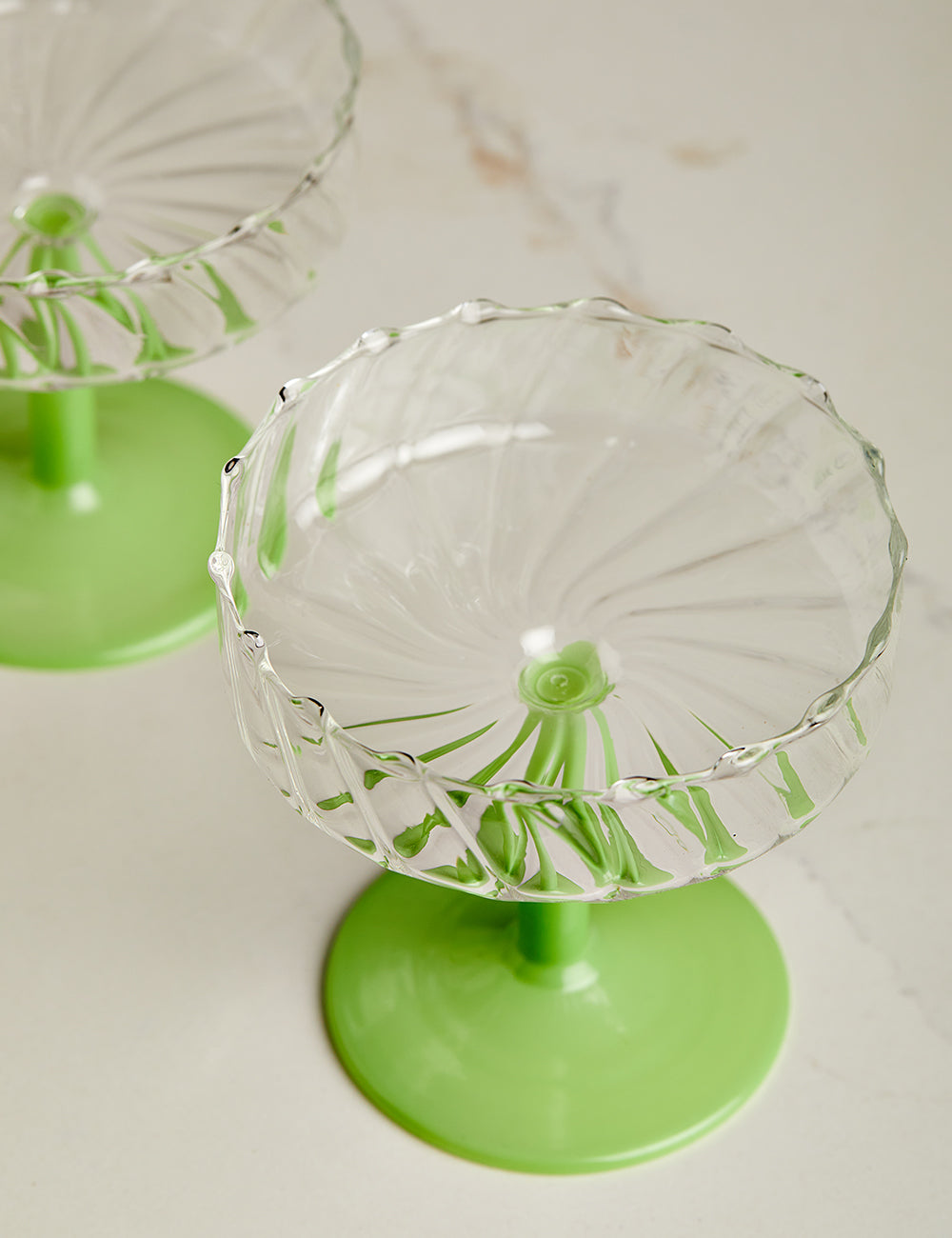 Set of 2 Mint Twirl Champagne Coupes