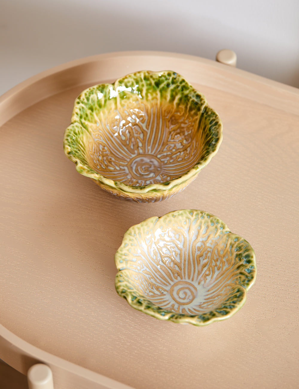 Set of 2 Ceramic Cabbage Leaf Bowls