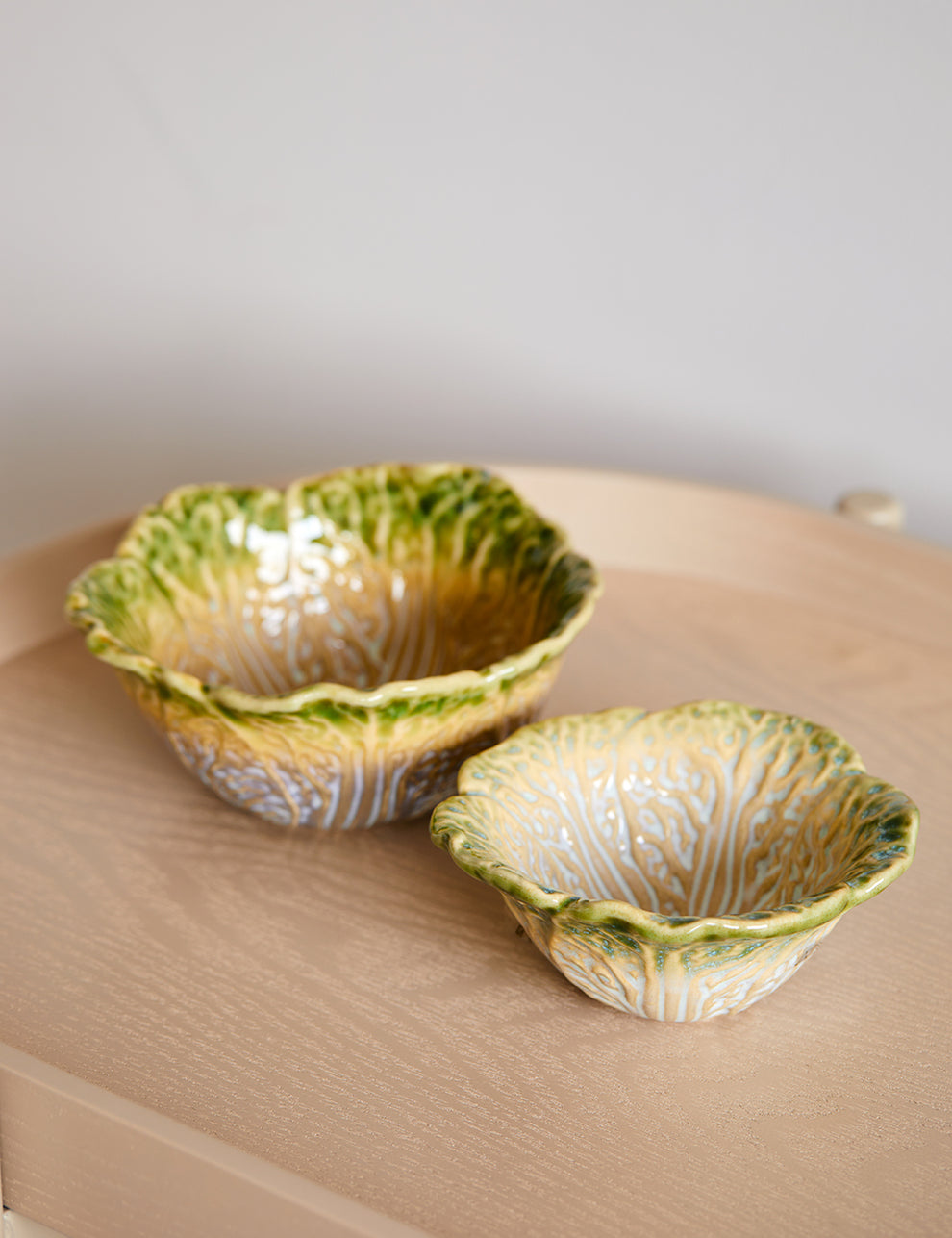 Set of 2 Ceramic Cabbage Leaf Bowls