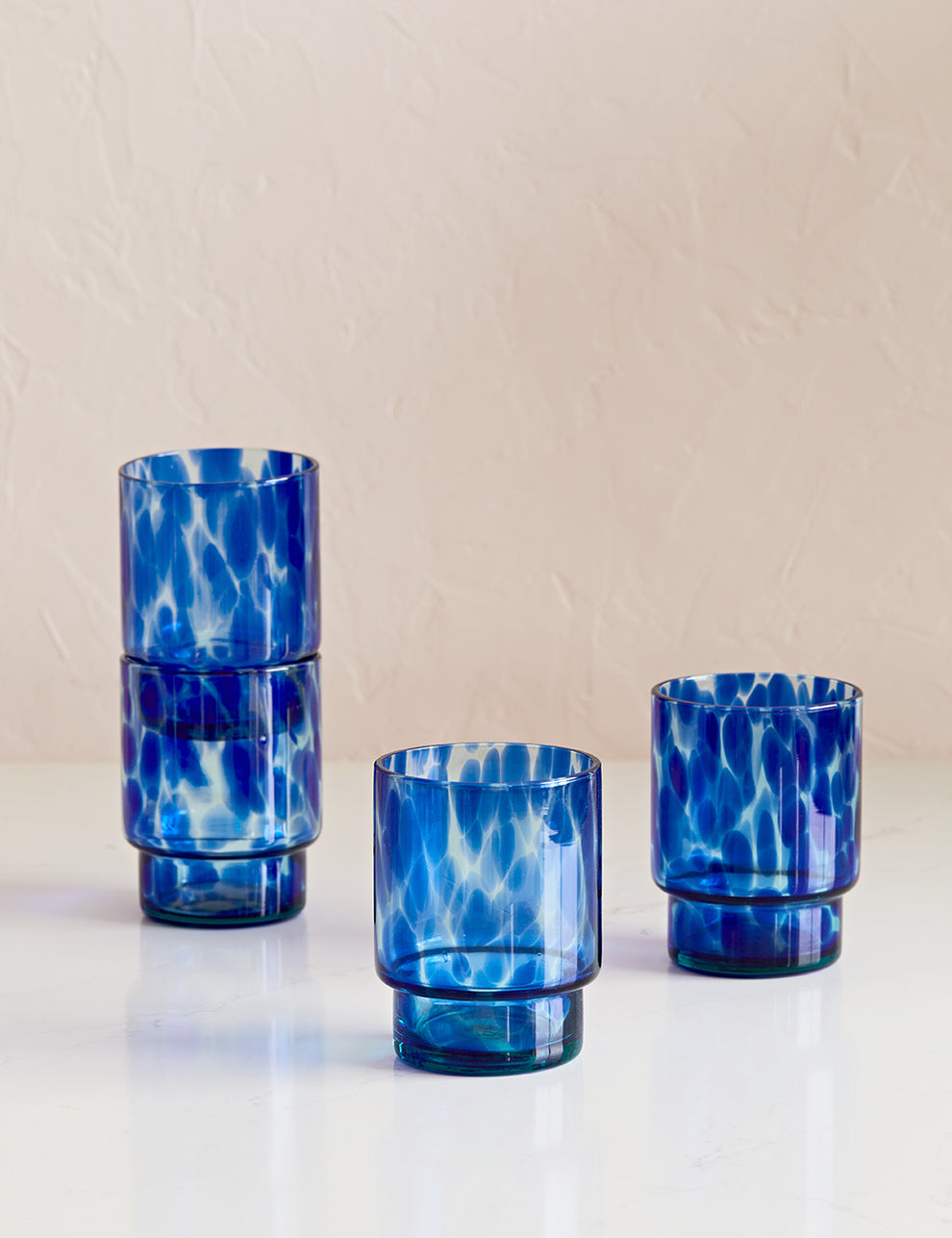 Set of 4 Blue Tortoiseshell Glass Tumblers