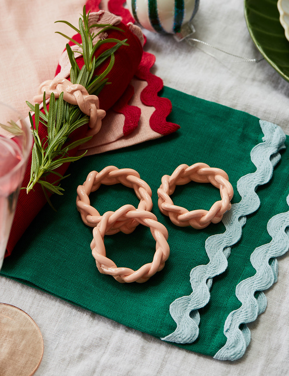 Set of Four Braided Pink Napkin Rings