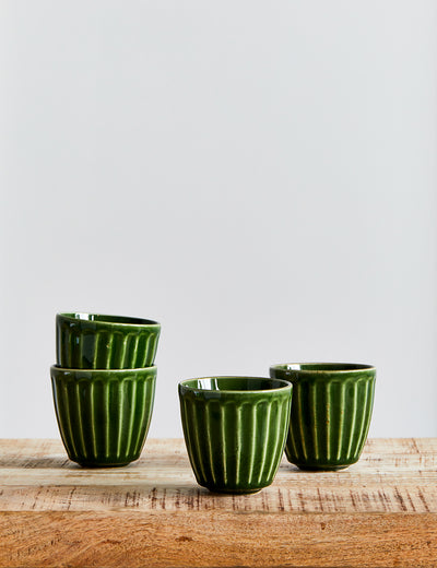 Set of Four Emerald Green Ceramic Mugs