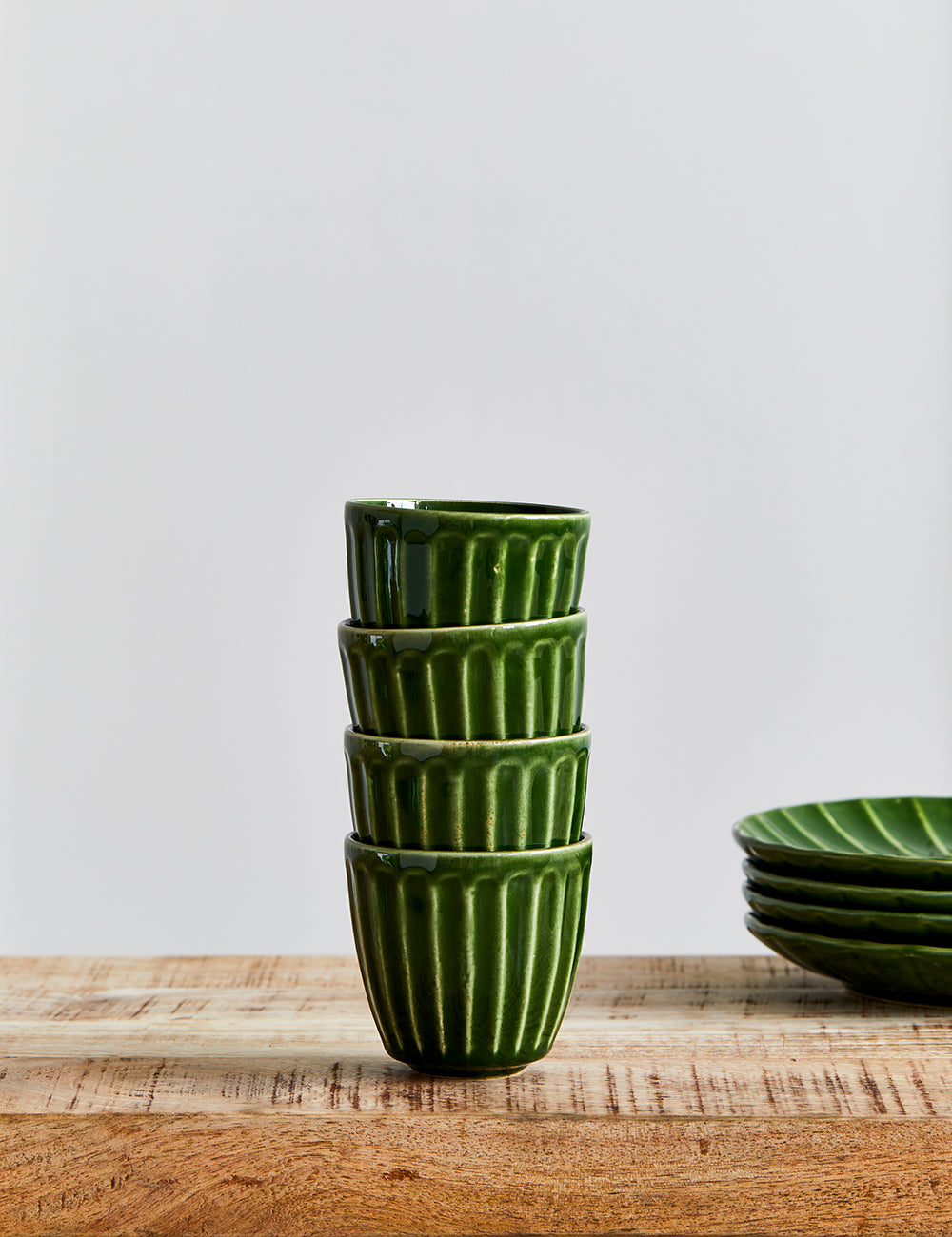 Set of Four Emerald Green Ceramic Mugs