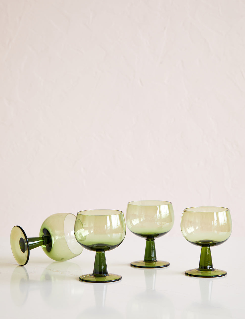 Set of Four Olive Green Low Wine Glasses