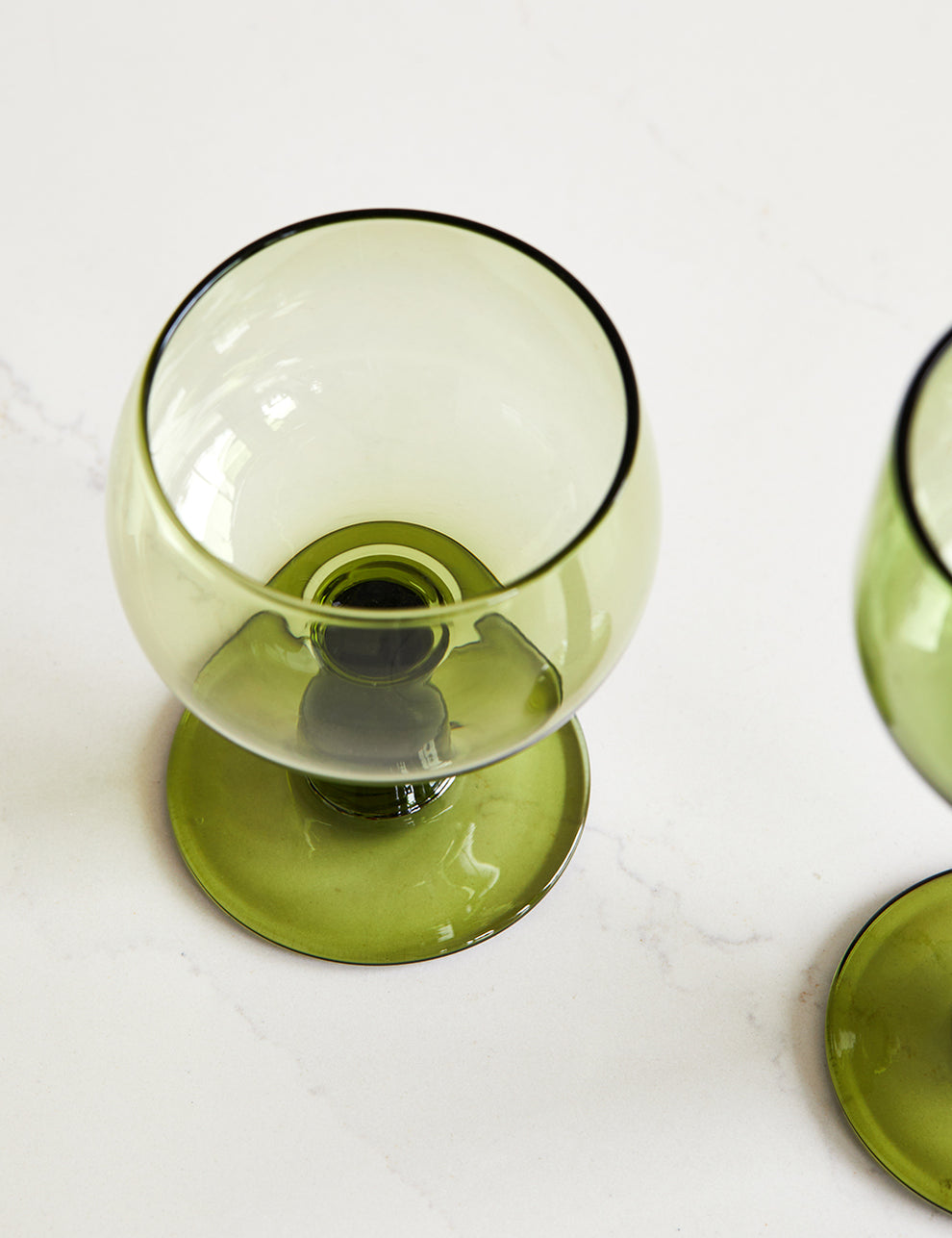 Set of Four Olive Green Low Wine Glasses