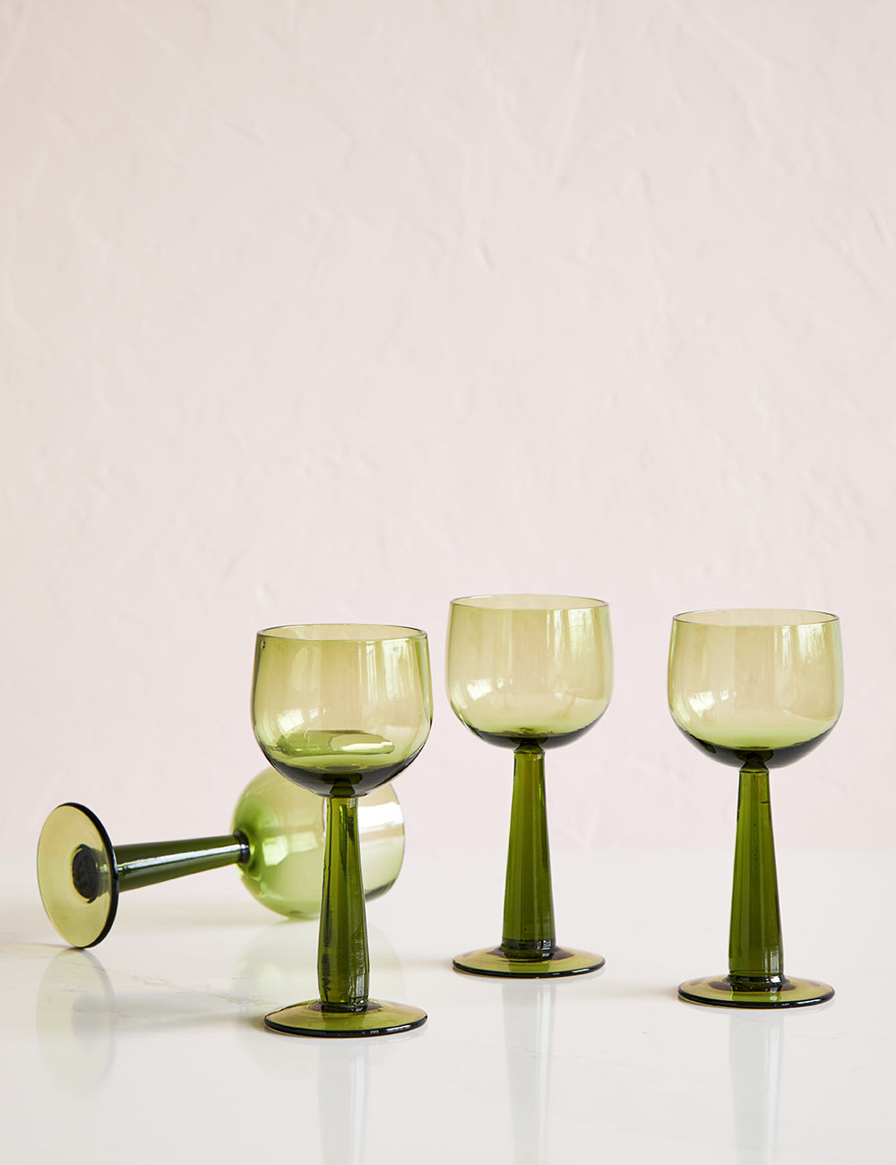 Set of Four Olive Green Wine Glasses 