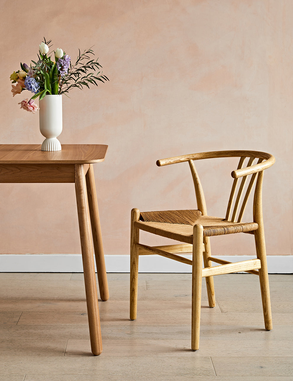 Set of Two Natural Curved Wooden Dining Chairs
