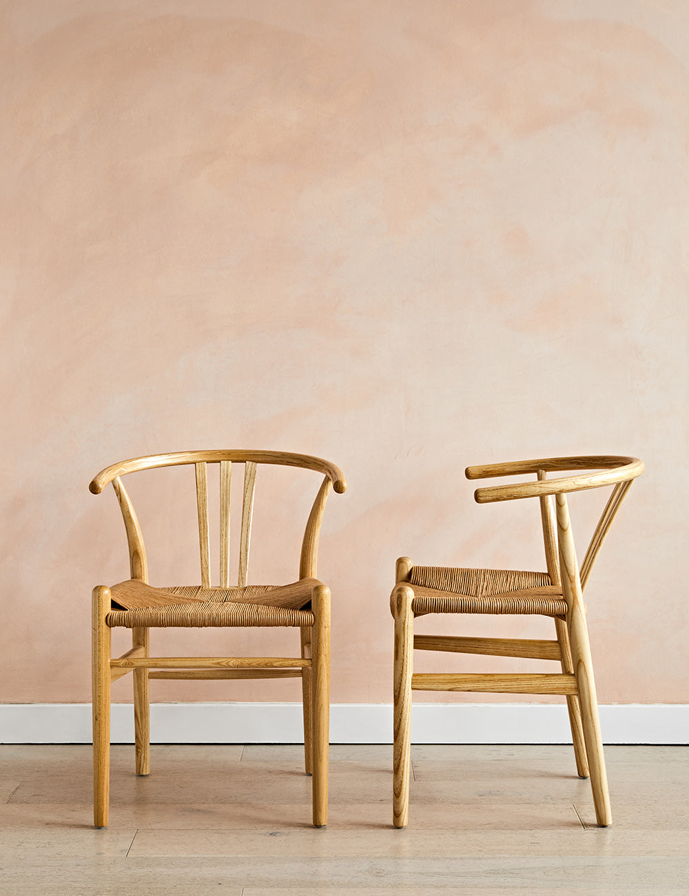 Set of Two Natural Curved Wooden Dining Chairs