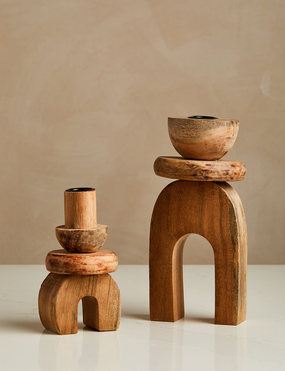 Set of Two Wooden Candle Holders