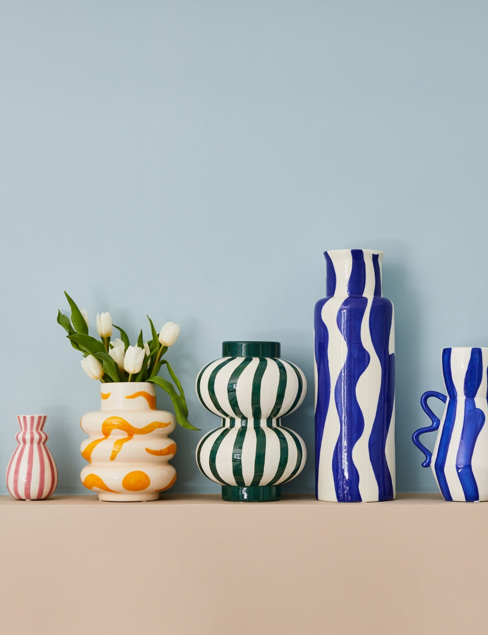 Tall White & Cobalt Blue Vase