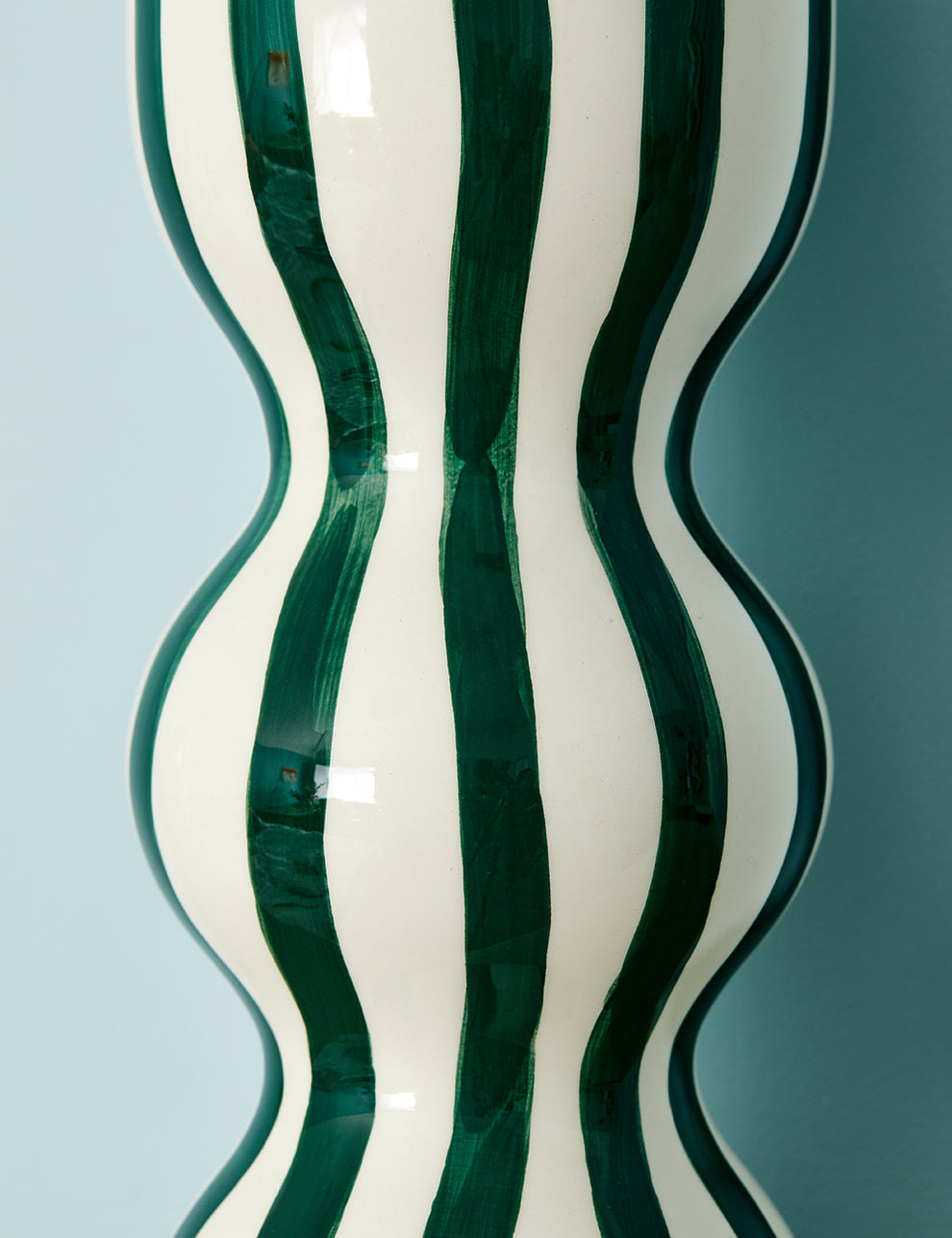 Tall White & Green Stripe Bubble Vase 