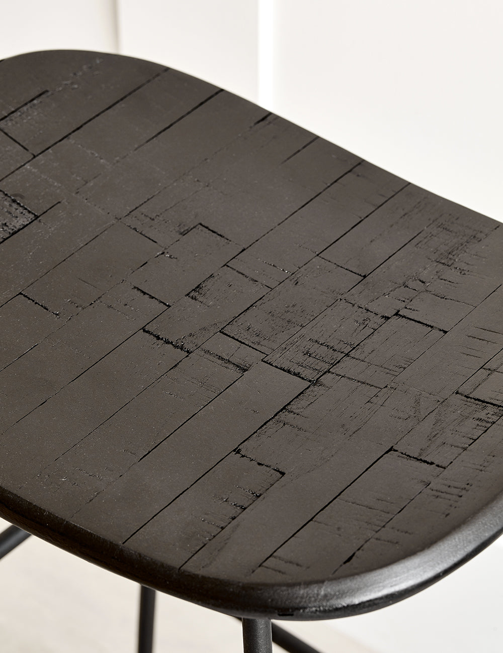 Teak Wood & Steel Bar Stool - Black