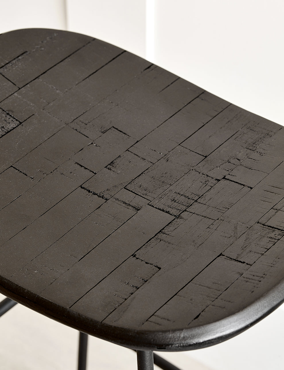 Teak Wood & Steel Bar Stool - Black