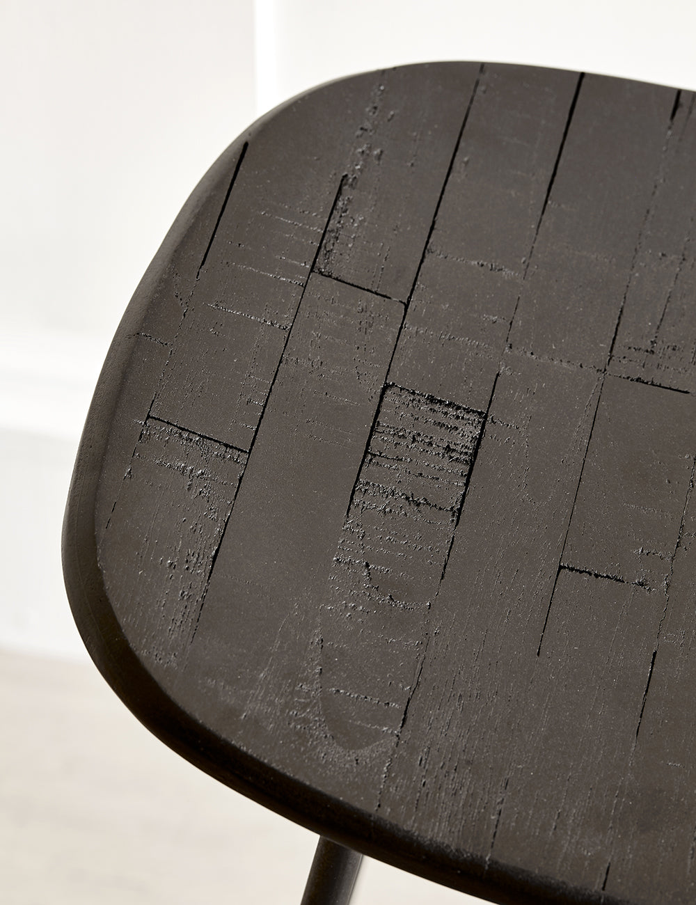 Teak Wood & Steel Bar Stool - Black