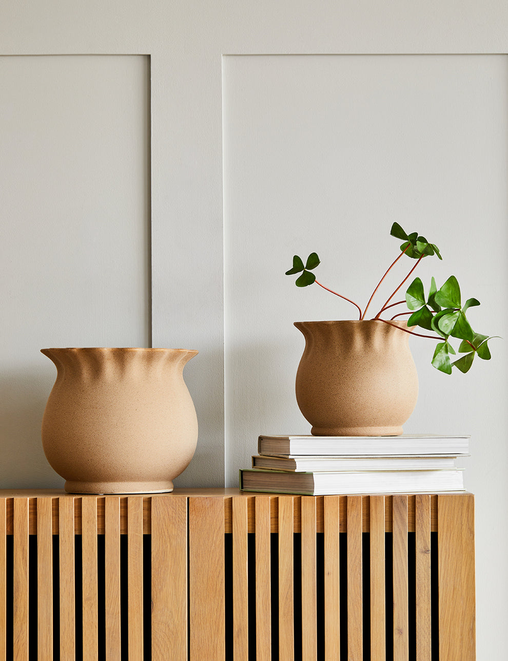 Terracotta Sand Frilly Plant Pot Styled