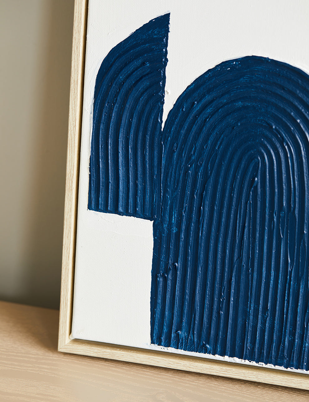 Textured Wall Art with Abstract Print Inky Blue up close