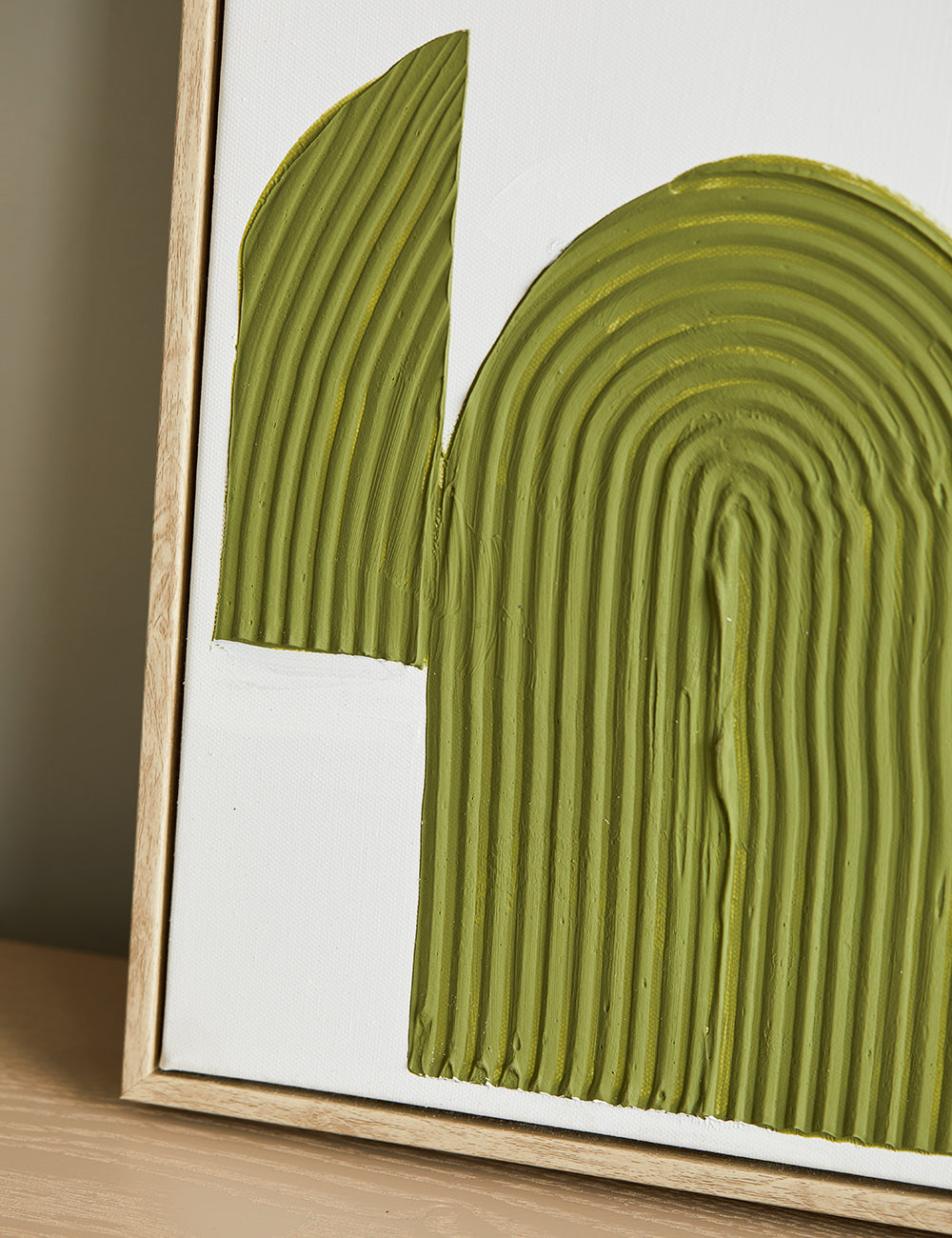 Textured Wall Art with Abstract Print - Sage Green close up