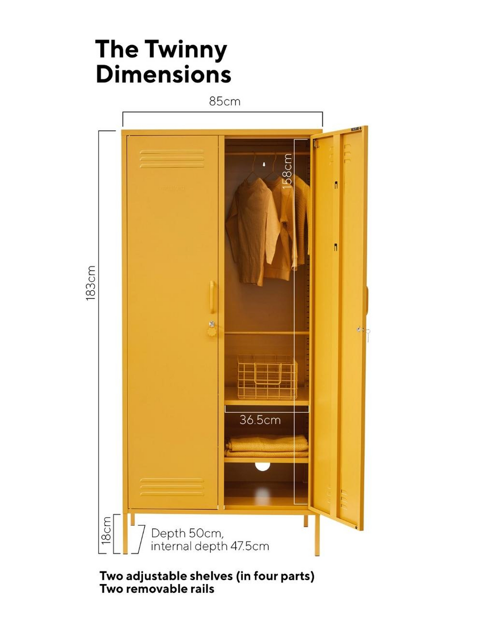 Mustard Made Lockers - The Twinny Double Locker - Mustard Yellow Dimensions 