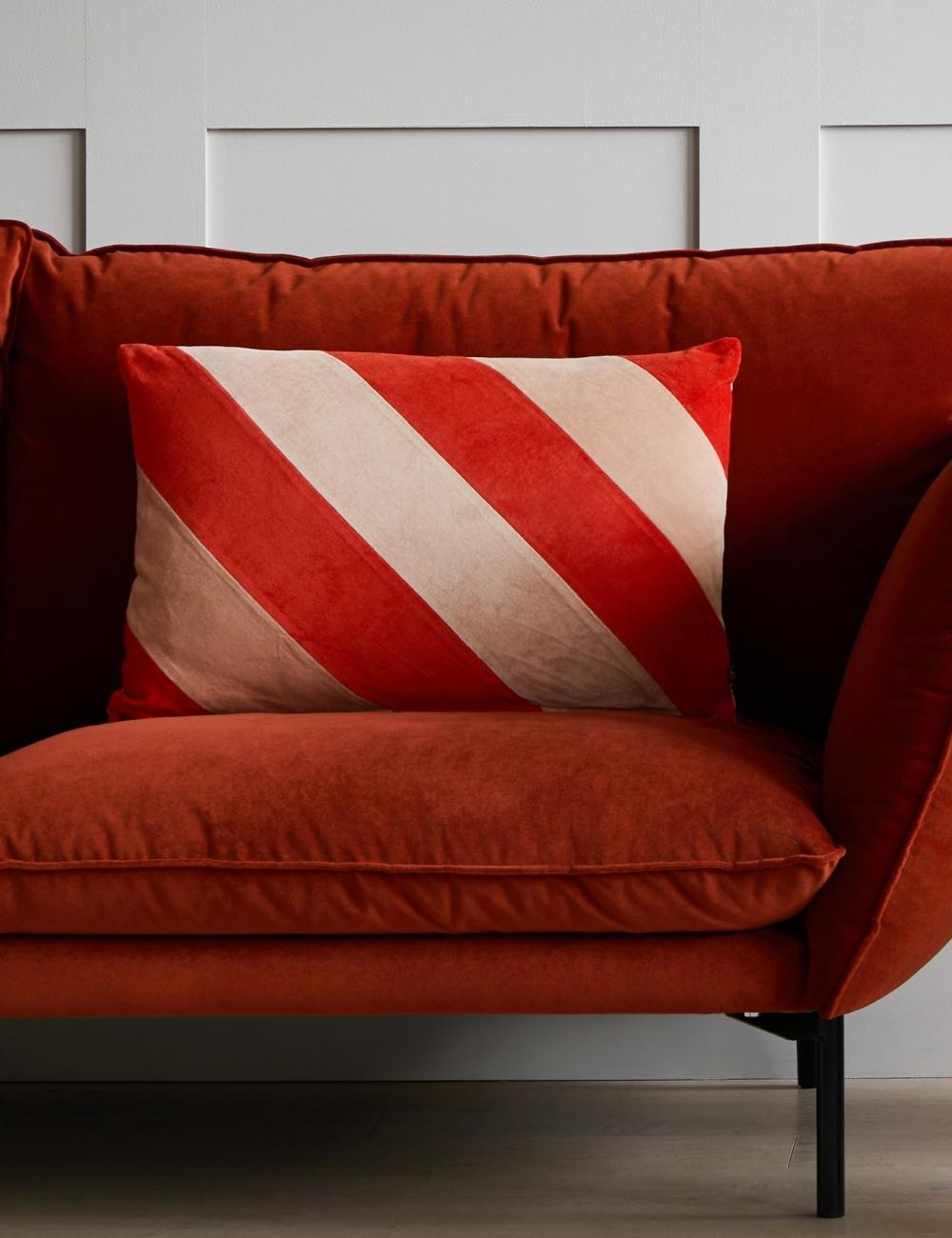 Velvet Pink & Red Striped Cushion