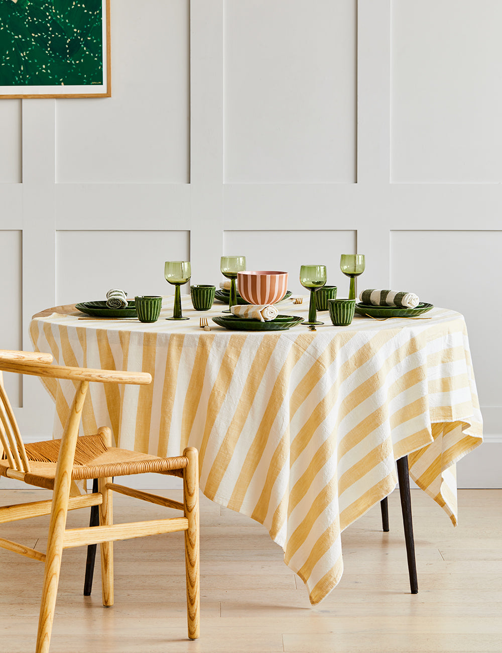 Vanilla Striped Organic Cotton Tablecloth