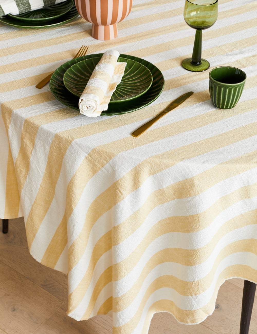 Vanilla Striped Organic Cotton Tablecloth
