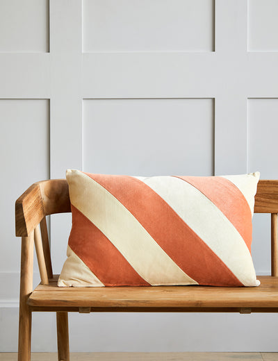 Velvet Peach & Cream Striped Cushion