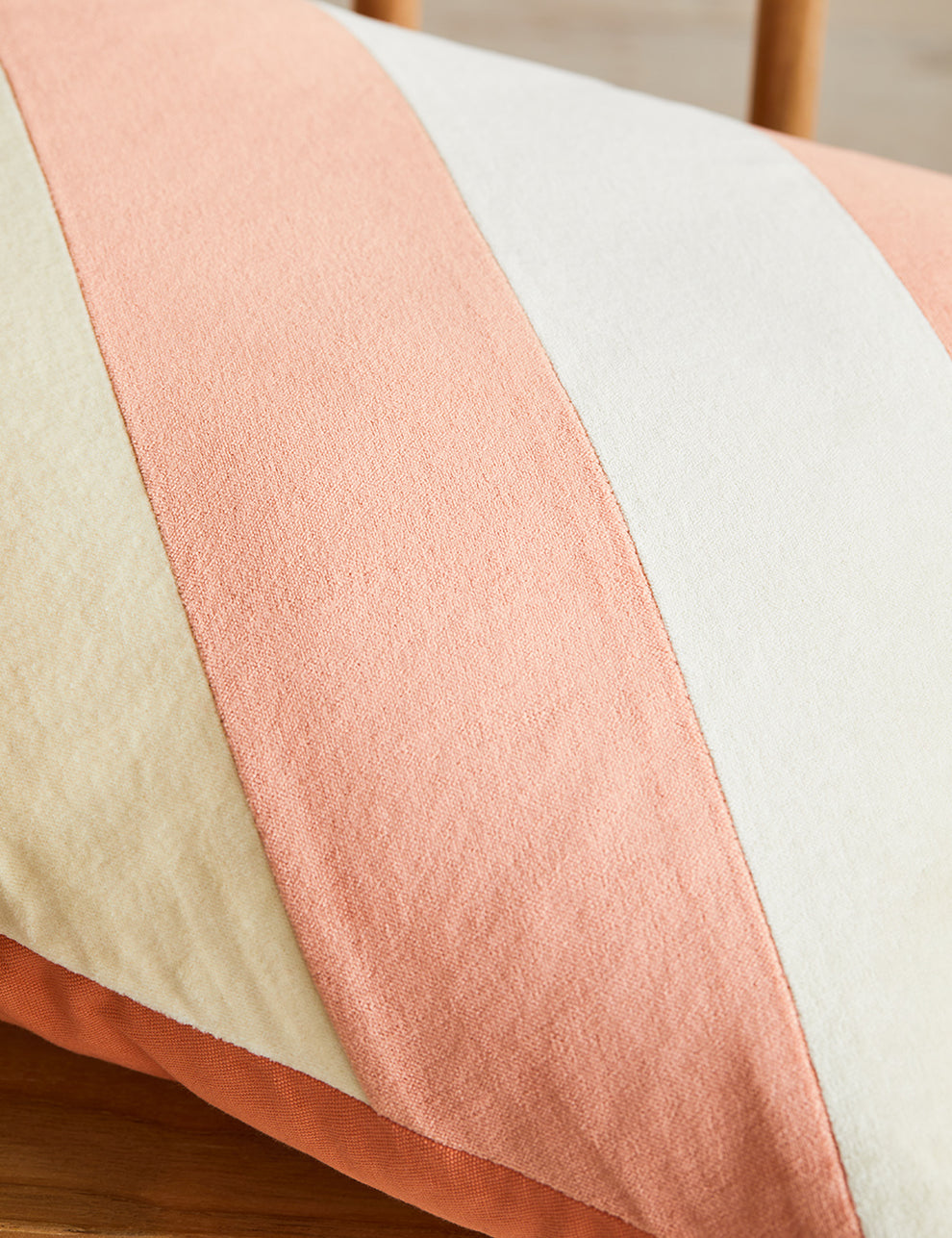 Velvet Peach & Cream Striped Cushion