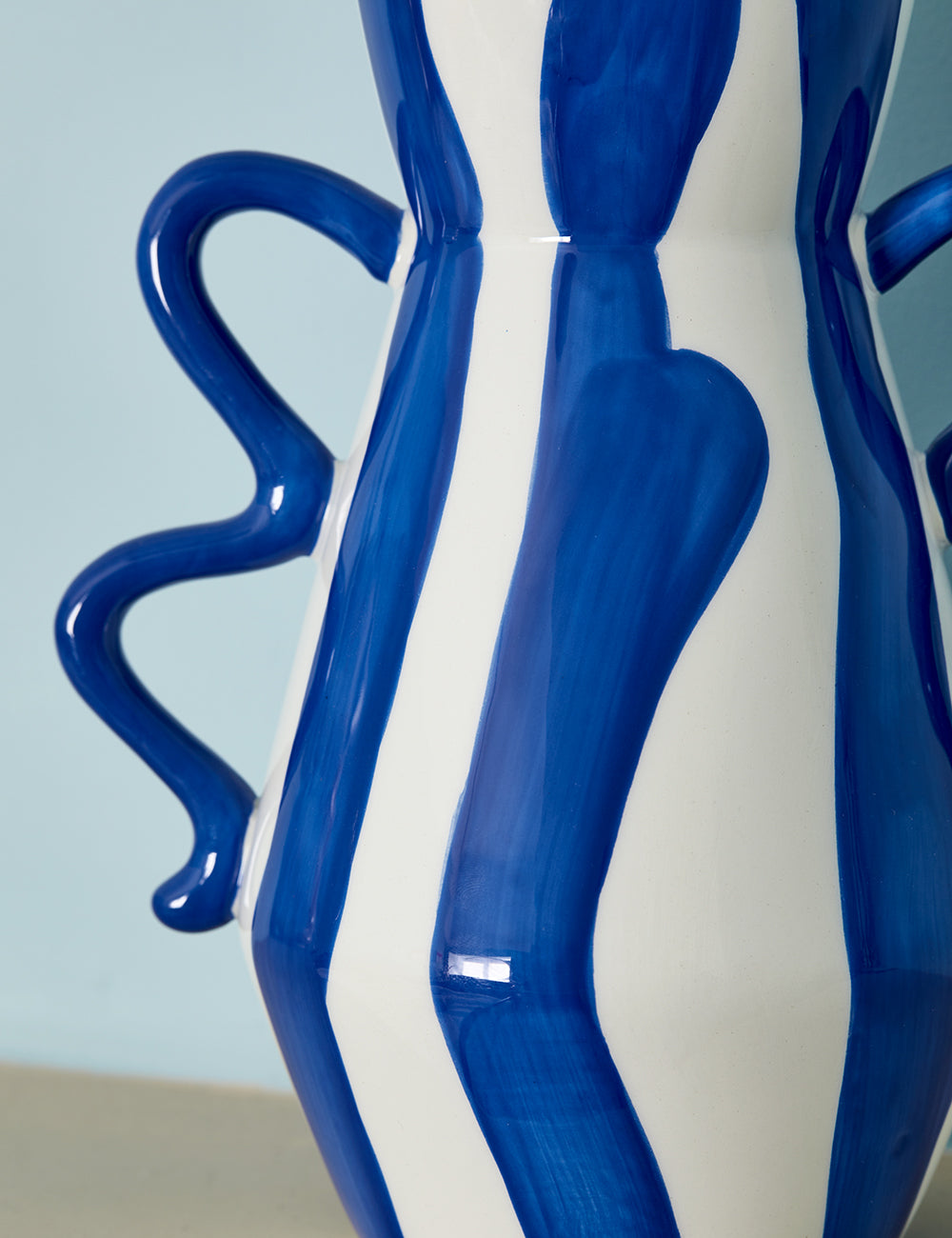 White & Cobalt Blue Vase with Handles
