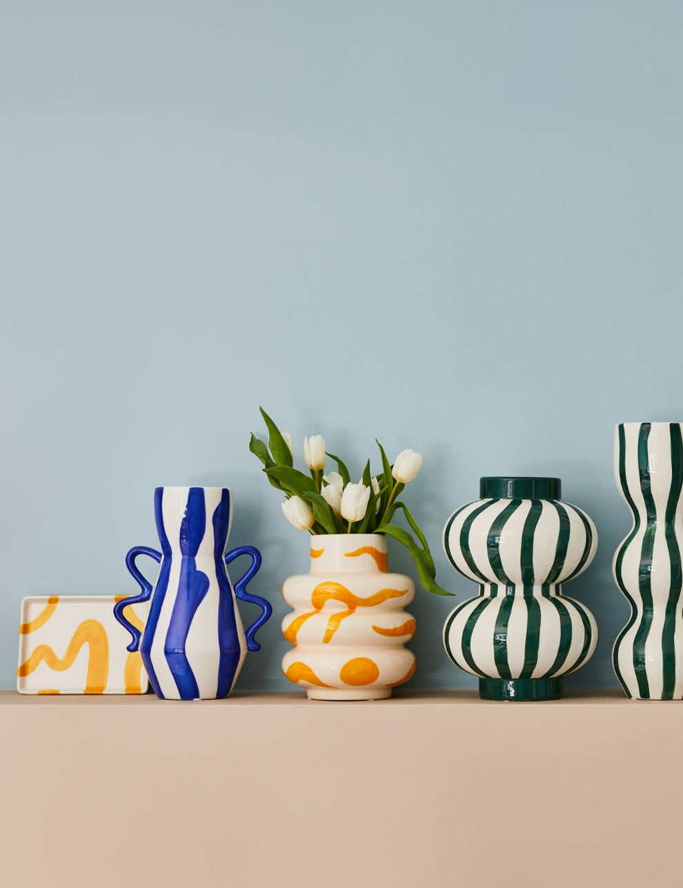 White & Cobalt Blue Vase with Handles