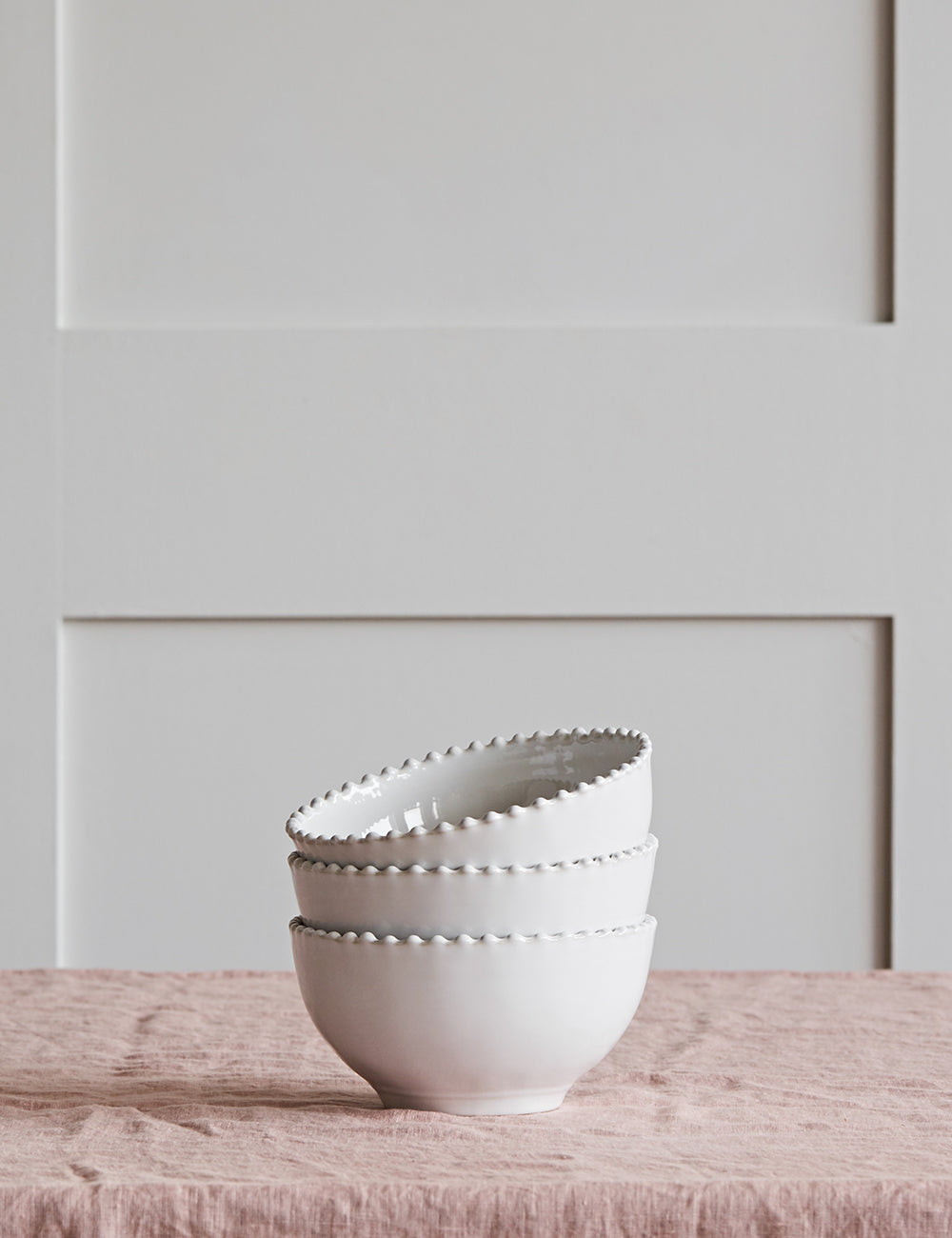 White Pearl Stoneware Cereal Bowl Stacked