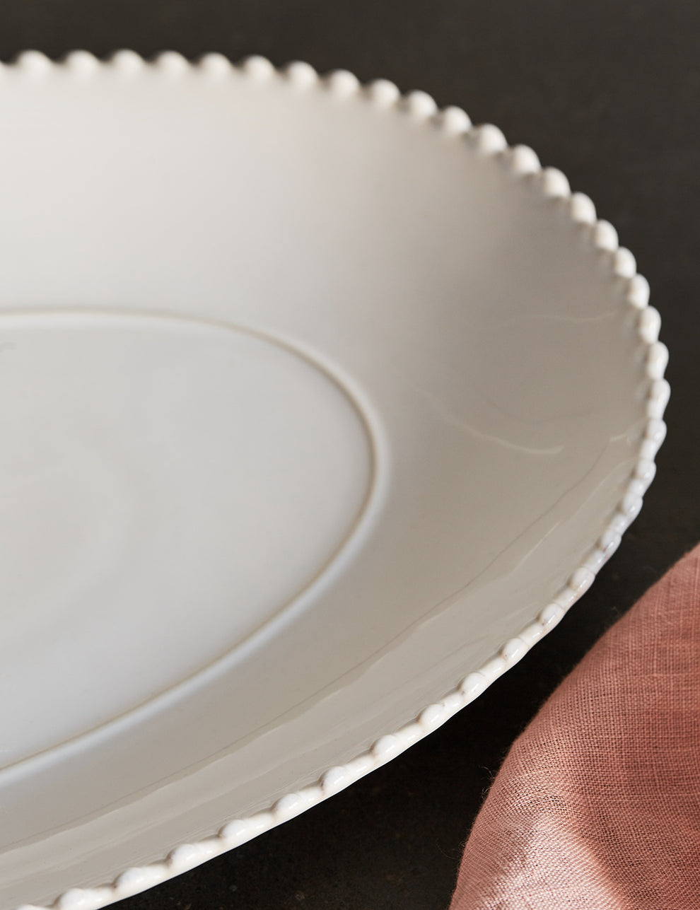 White Pearl Stoneware Oval Platter Detail