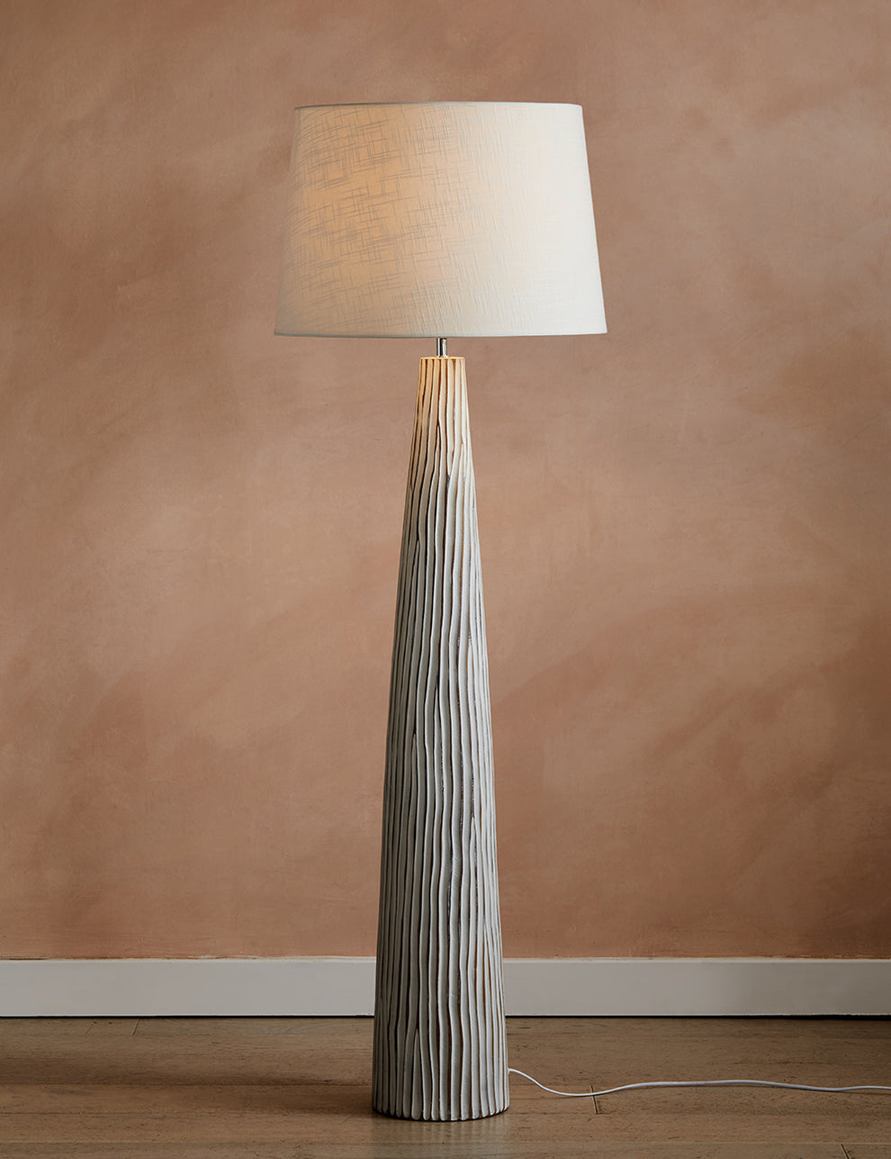 White Wood Effect Floor Lamp